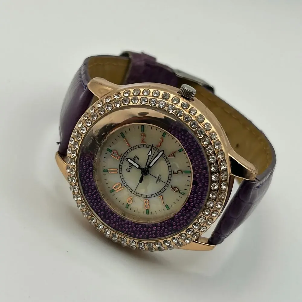 Gogoey Women’s Quartz Watch with a Purple Strap & Crystal-studded Bezel
